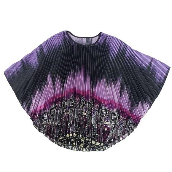 Butterfly Style Women Knife Pleated Blouse Paisley Purple - Picture 1 of 8